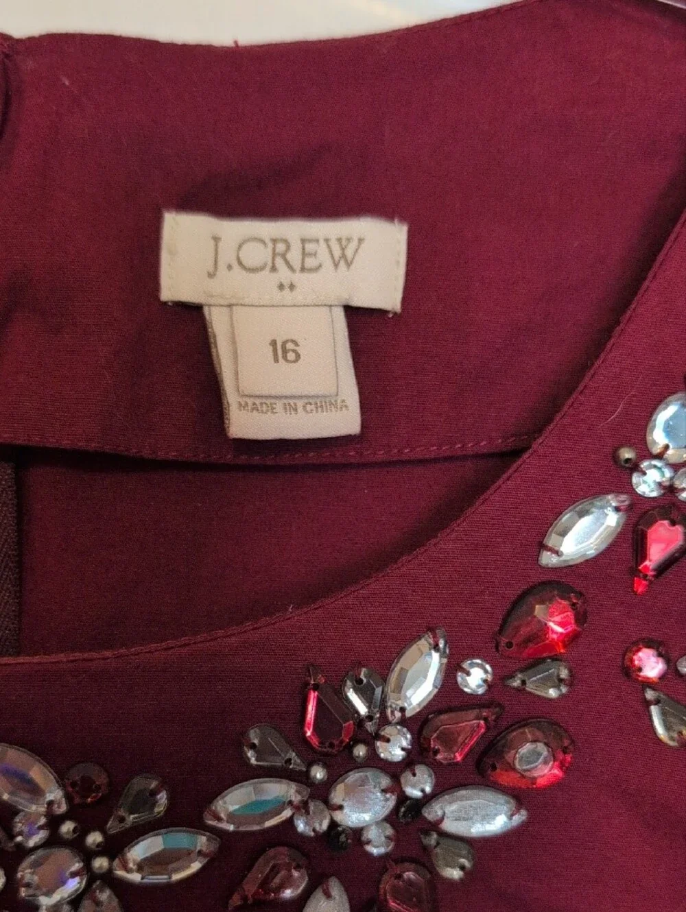 J. Crew Embellished Burgundy Short Sleeve Top
